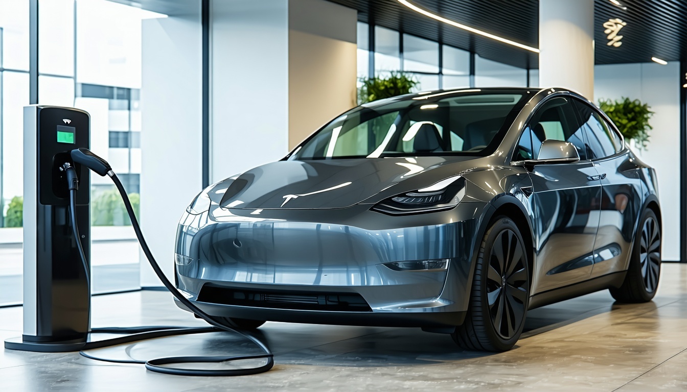 A Tesla model Y being charged